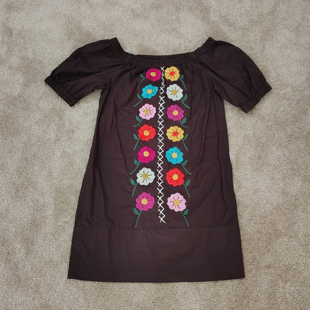 IVY JANE EMBROIDERED FLORAL TUNIC DRESS WOMENS SMALL MEXICAN BOHO COTTAGE CORE